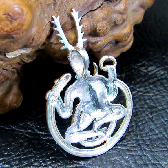 Solid 925 Sterling Silver & 18k Gold Vermeil Celtic God Cernunnos Slide Pendant - Picture 3 of 8